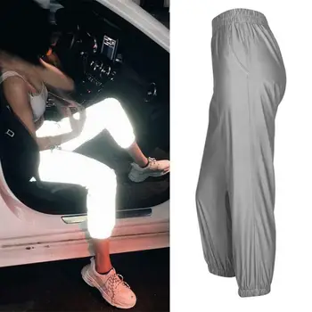 

Women Girls Hip Hop Reflective Dance Pants Ladies Fashion Reflective Long Pants Boy Sports Cycling Jogging Trousers New Clothing