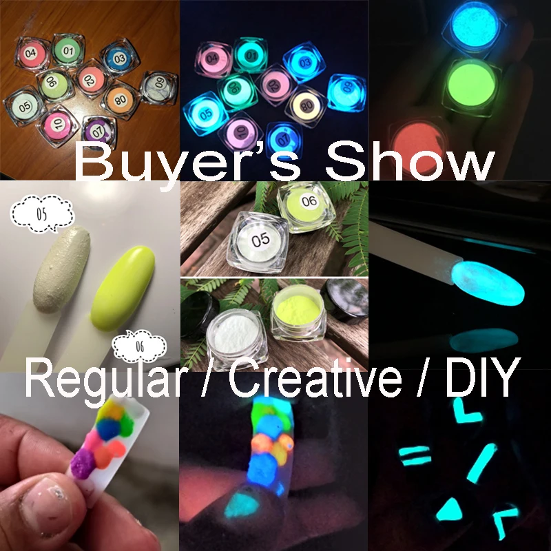 1 Box Neon Phosphor Powder Nail Glitter Powder 10 Colors Dust Luminous Pigment Fluorescent Nail Glitters Glow in the Dark