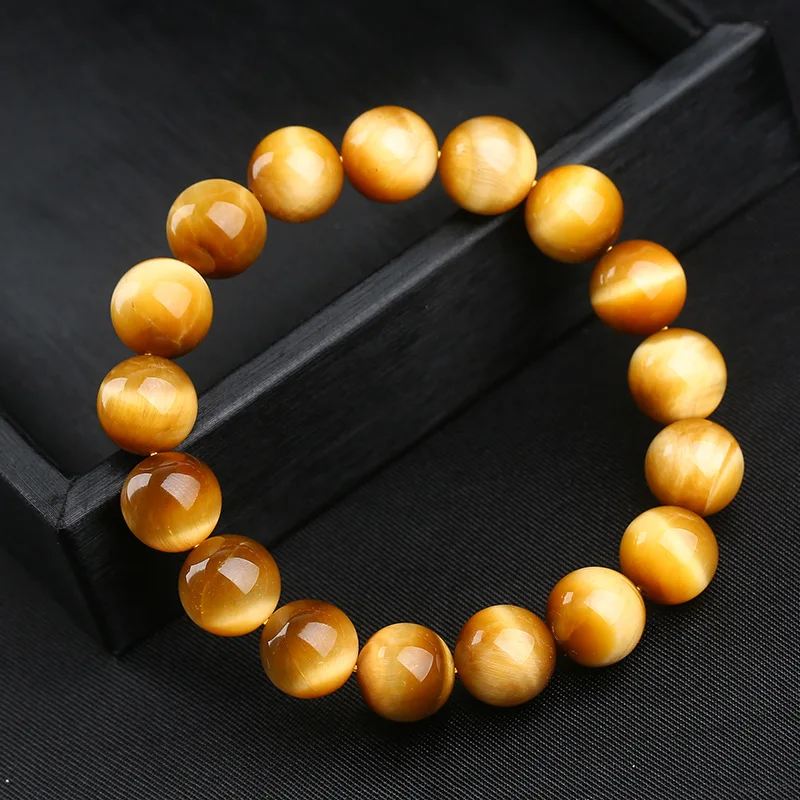 

Natural 5A Golden Tiger Eye Bracelets Yellow Tiger Eye Tiger Eye' Stone Double Cat's Eye Men Women's Couples Single Loop Crystal