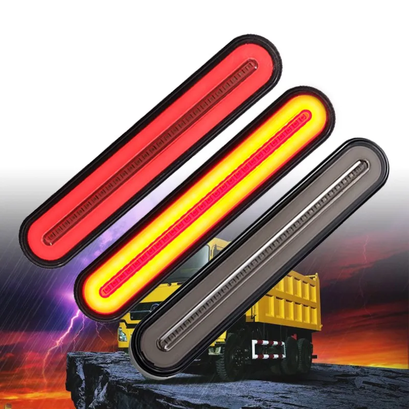 

2x Waterproof LED Trailer Truck Brake Light 3 in1 Neon Halo Ring Tail Brake Stop Turn Light Sequential Flowing Signal Light Lamp