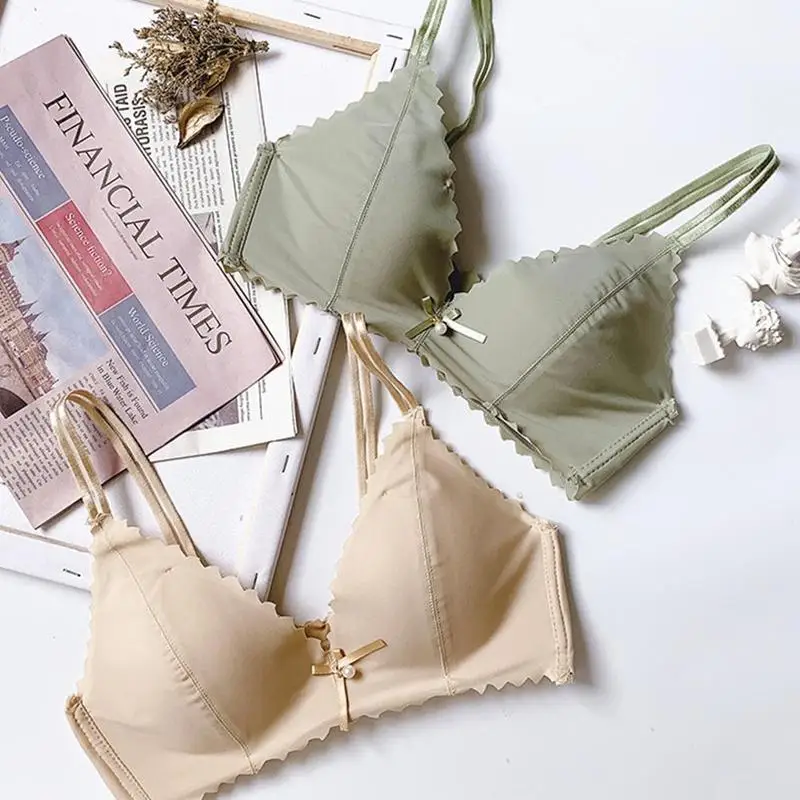 

Women Triangle Cup Underwear No Steel Ring Thin Section Elegant Breathable Small Chest Gathered Seamless Bra Girls Underwear