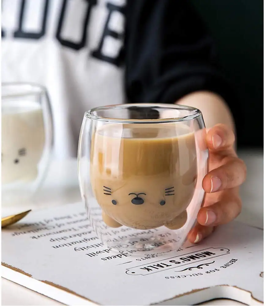 Taza de café creativa de doble capa con oso, taza de doble vidrio, cartón, leche de Animal, regalo de Navidad para mujer|Tazas| - AliExpress - ¡Es muy lindo!