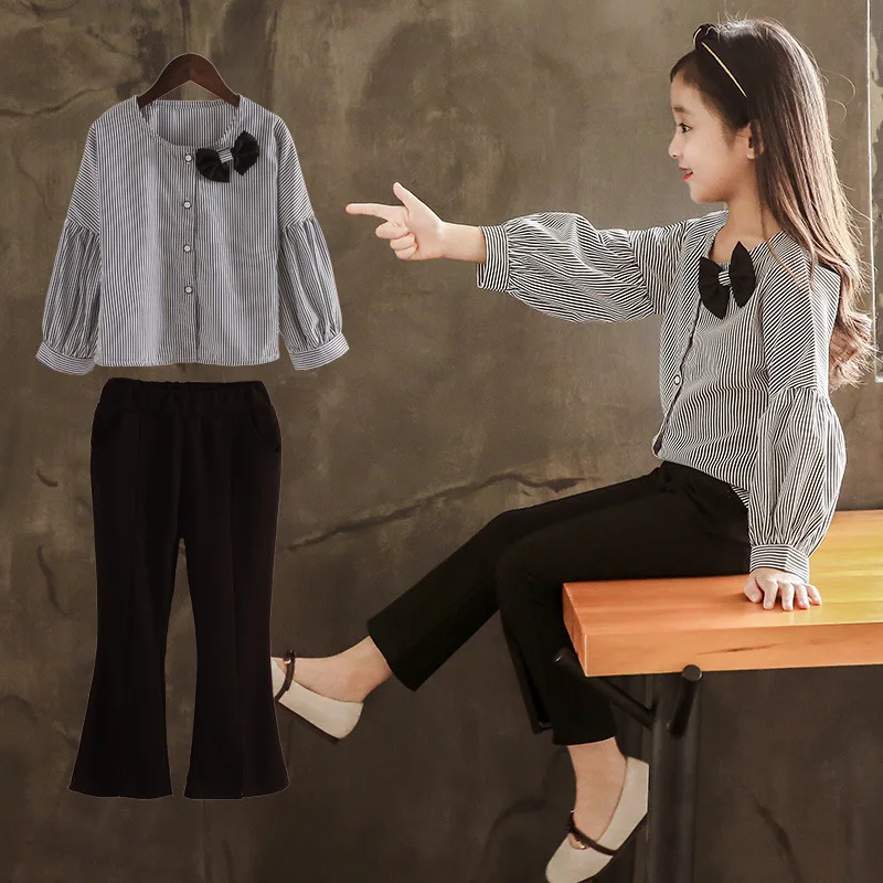 

Girls Western Style Set 2019 New Style Spring And Autumn Fashionable Two-Piece Set KID'S Jacket Long-sleeved Shirt Bell-bottom P