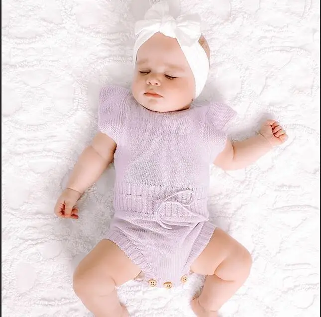 

Newborn Baby Solid Romper Clothes Boys Girls Knit Jumpsuit Short Sleeve Cotton Clothes Infant Outfits0-24M for Kids Gifts