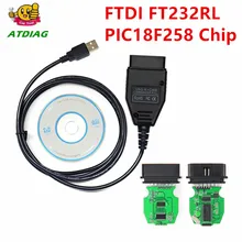 Vag k + pode comandante 1.4 com ftdi ft232rl pic18f258 chip obd2 interface de diagnóstico com cabo