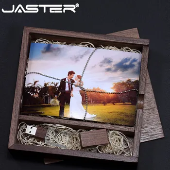 

JASTER USB 2.0 Crystal usb +wood box usb flash drive memory stick pen drive 4GB 8GB 16GB 32GB 64GB u disk gifts