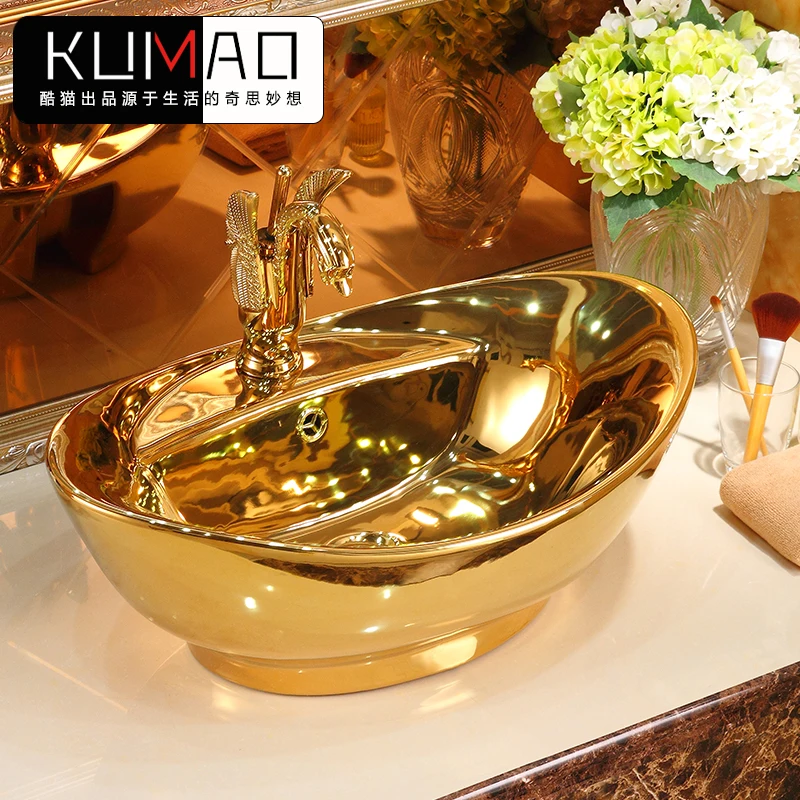US $243.77 Ceramic Game Gold Gold Counter Basin Art Basin EuropeanStyle Bathroom InterPlatform Basin Washbasin Modern Retro Hand Washing