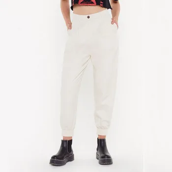 

Women Casual High Waist Pants Loose Solid Color Zipper Trousers With Pockets
