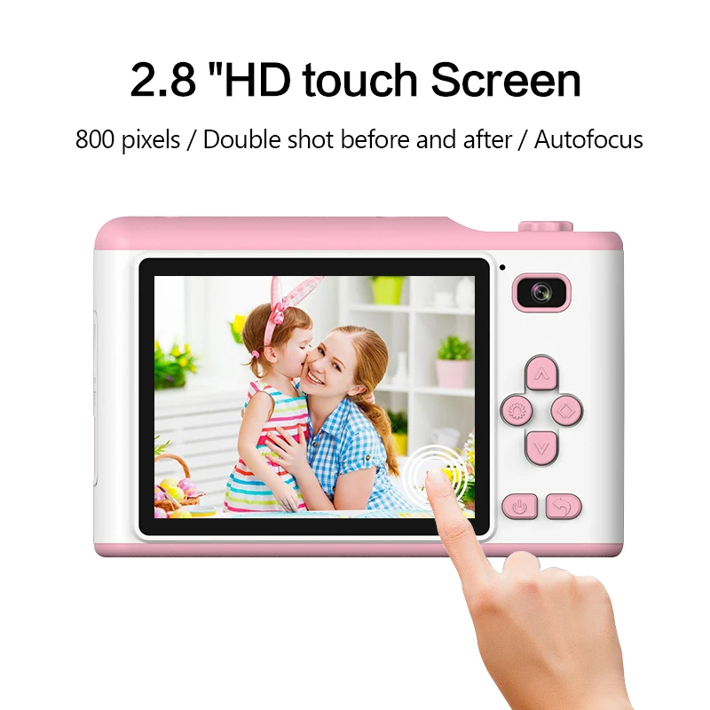Детская мини-камера 2,8 дюймов HD сенсорный экран 8MP цифровая камера с двойным объективом для детей подарок на день рождения Поддержка видеозаписи