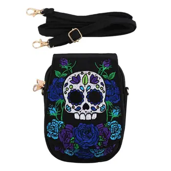 

THINKTHENDO Women Skull Rose Handbag Canvas Embroidery Ethnic Shoulder Bag Lady Crossbody Tote Satchel Purse