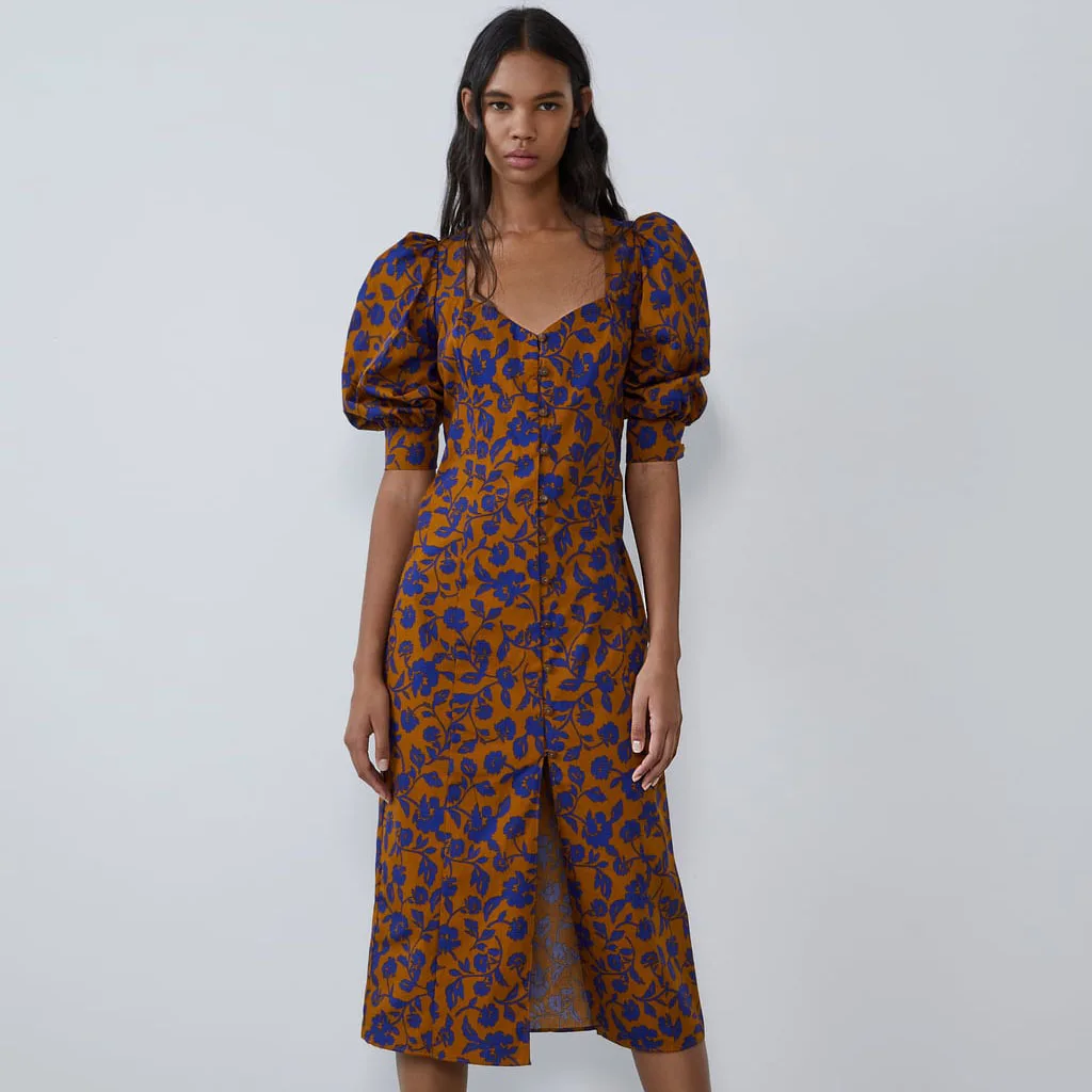 Ceny 2019 ZA nowo moda Vintage obcisła sukienka kobiety wczesna jesień Trendy Tie barwnik sukienka wesele sukienka bufiaste rękawy odzież