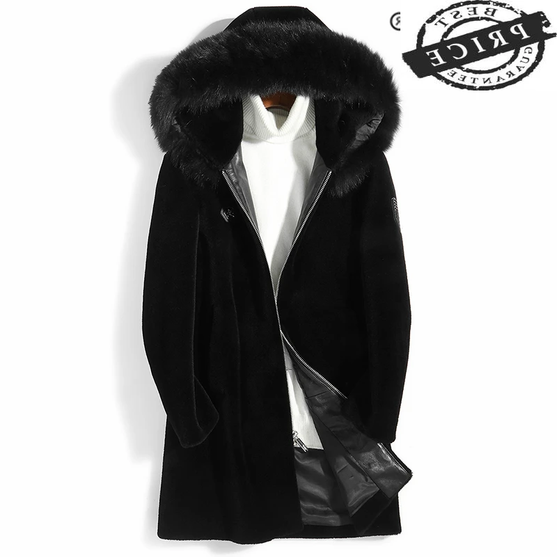 Winter Coat Men Fashion Thick Warm Real Fur Large Fox Hooded Clothes 2021 Long Sheep Shearling Jacket Hiver a106 |
