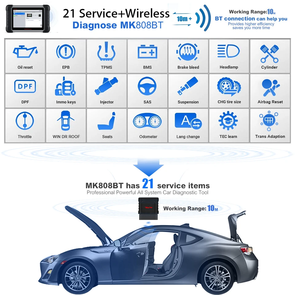 Диагностический сканер Autel MK808BT OBD2 автомобильный диагностический инструмент