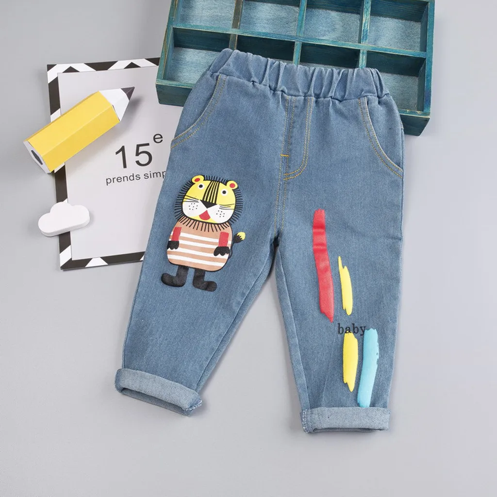 Коллекция года, новые зимние детские джинсы для маленьких мальчиков и девочек с рисунком буквы печатный рисунок джинсовая одежда длинные штаны roupa infantil, детская одежда