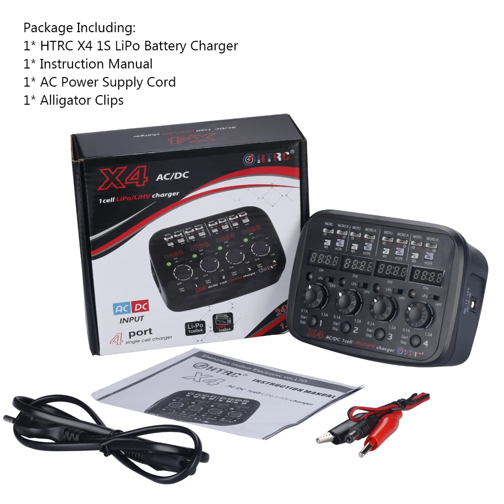 HTRC X4 микро зарядное устройство AC DC 4x1s Quattro 100-240V 24W 1.5A Lipo/Lihv светодиодный