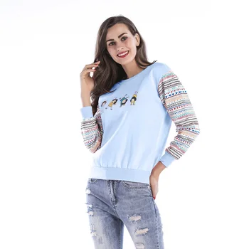 

Autumn Sweatshirt Plus Velvet Thick Color Matching Long-sleeved Sweatshirt Round Neck Women's Top Sweatshirt Women's Clothing