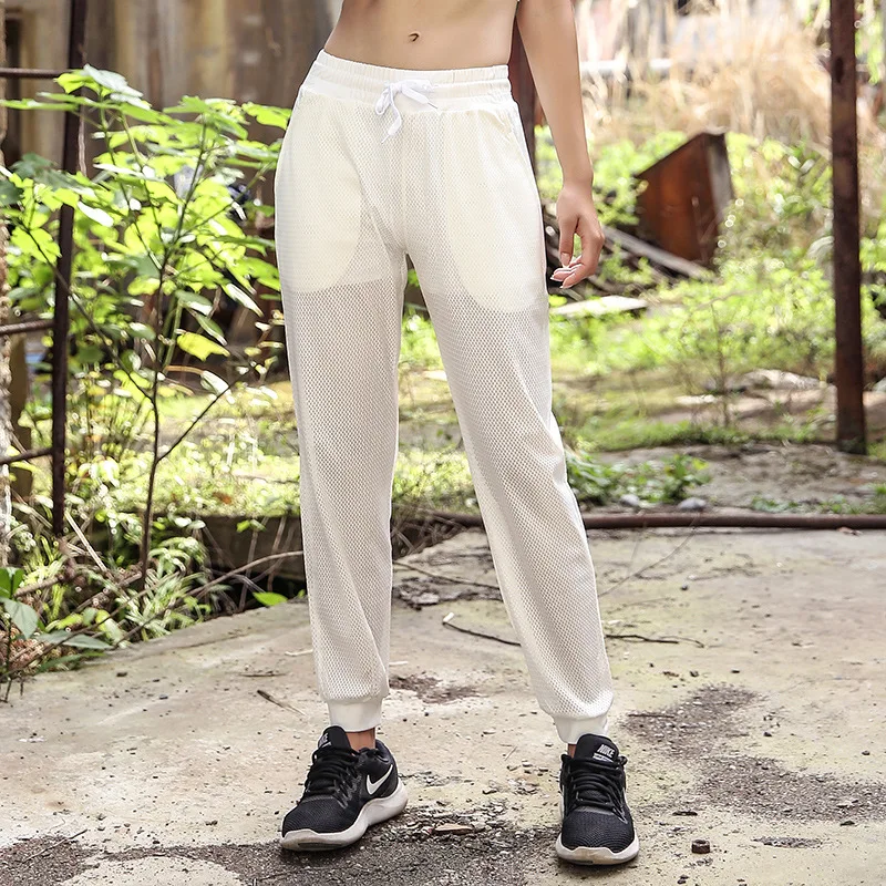

2018 New Style Running Sports Fitness Suit Trousers Women's Summer Quick-Drying Loose-Fit Breathable Mesh Yoga Clothes Online Ce