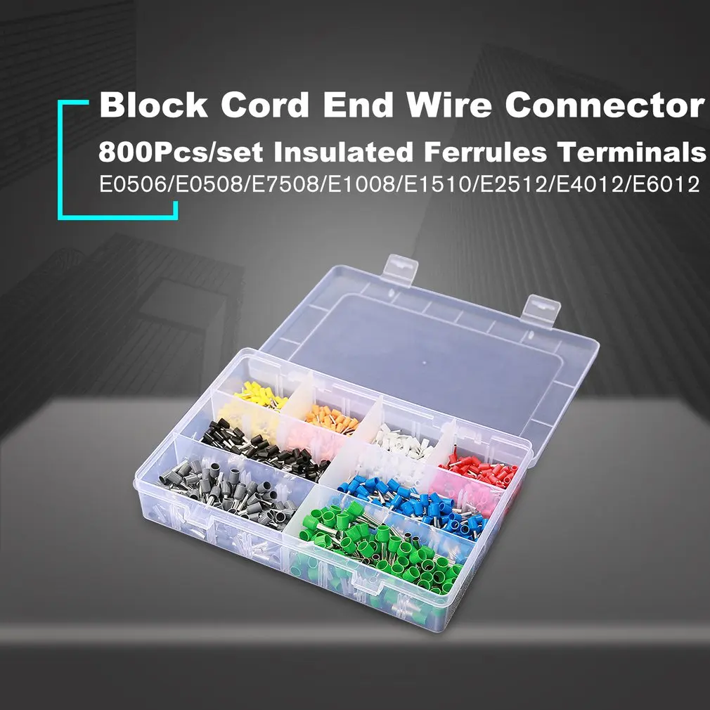 800PCS Terminals Kits Assorted VE Tubular Terminals Insulated Crimp Cable Connector Terminals Electrical Crimp Terminator