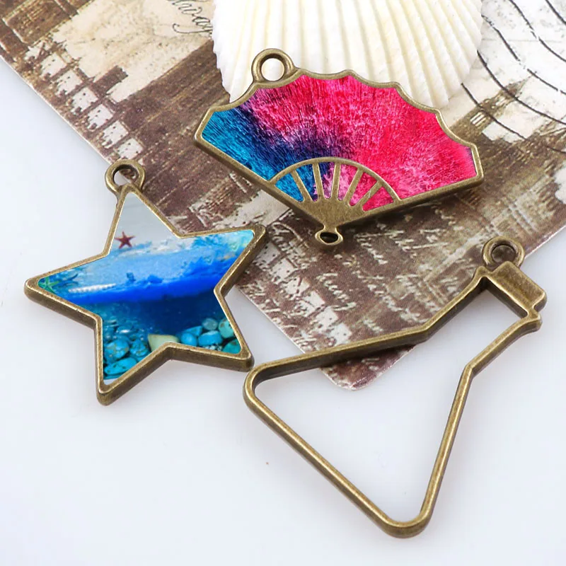 Vintage-folding-fan-estrela-bal-o-de-bronze-antigo-metal-oco-quadro-conector-encantos-pingente-diy