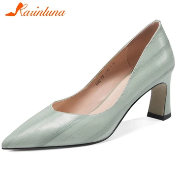 

karinluna new fashion 2020 Genuine cow Leather pointed toe elegant pumps women shoes woman slip on office lady pumps female