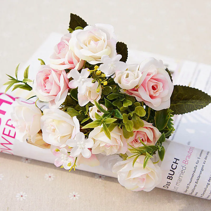 

13 heads Roses Bride bouquet Wedding christmas decoration for home vase ornamental flower pot artificial flowers scrapbooking