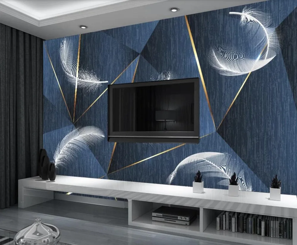Waliicorners 3D wallpaper murals falling feathers geometric relief simple living room bedroom background wall decoration painting wall 8 QQ截图20200103204446
