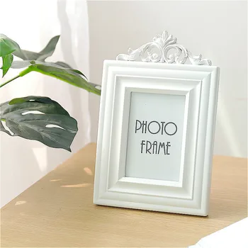 

European Wooden Photo Frame Vintage White Carved Picture Frames Photo Studio Children Photo Holder Set Wedding Props Decoration