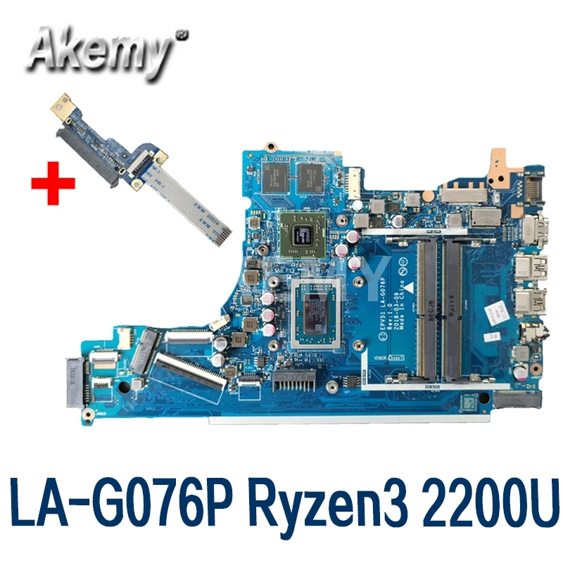 AKemy para For HP 15-DB 15-DX serie portátil Placa base con Ryzen3 2200U CPU EPV51 LA-G076P L20668-601 L20668-001 100% probado