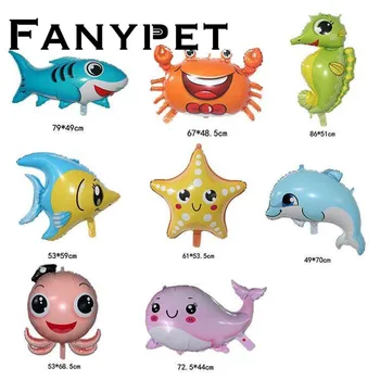 

cartoon sea animal balloons Shark octopus crab whale dolphin Fish Birthday party decorations Kids toys Sea Theme baby shower