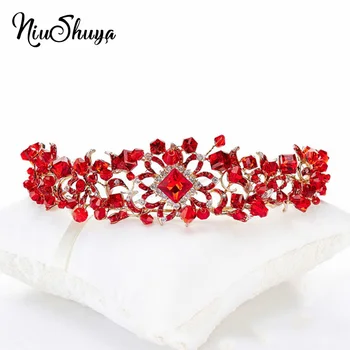 

NiuShuya Baroque Handmade Elegant Crystal Hair Crown Tiara Red Princess Hair Ornaments Hairband Prom Bride Wedding Accessories