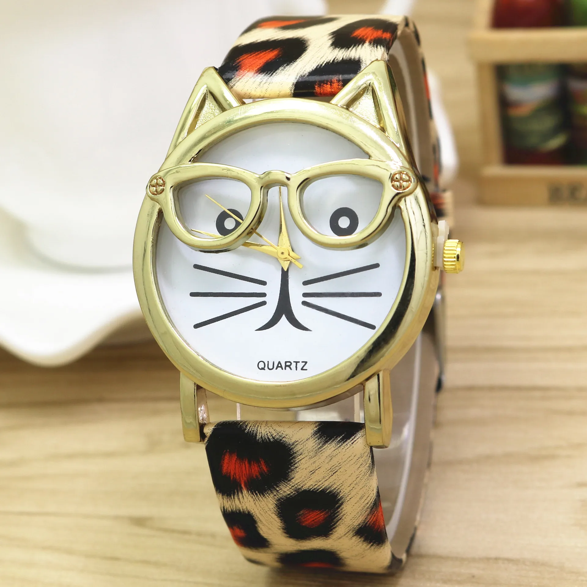 Новые простые милые очки Женские часы с котом Аналоговые кварцевые наручные часы тонкие детские подарочные часы relogio feminino