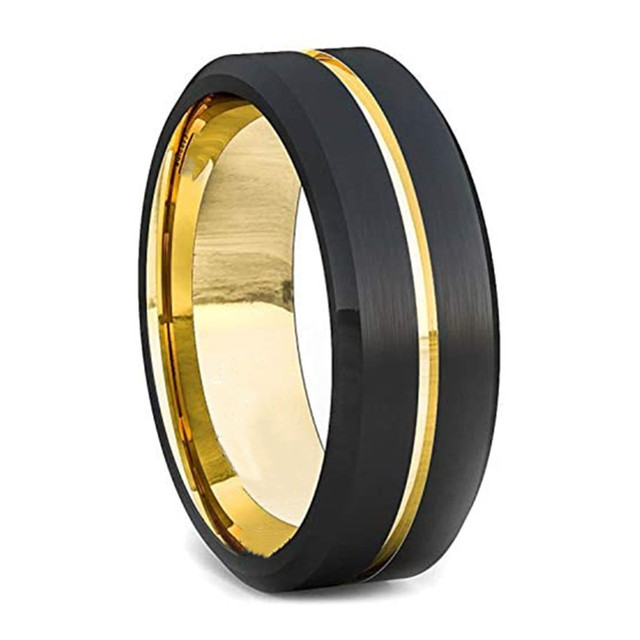 Styles Men Blue Grooved Black Stainless Steel Ring Koa Wood And Abalone Shell Inlay Arrow Red Meteorite Ring Men Wedding Band