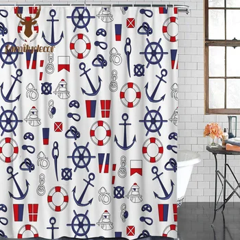 

Nautical Motif Pattern Shower Curtains Polyester Fabric Waterproof Bathroom Bath Curtain