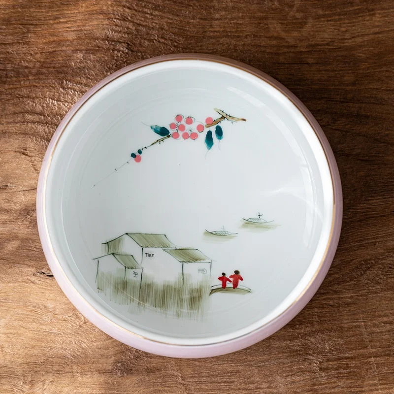 

Hand-Painted Large Tea Basin Kung Fu Tea Set Tea Cup Container Ceramic Tea Bowl Tea Ceremony Zero with Tea Wash Tea Set Siteel