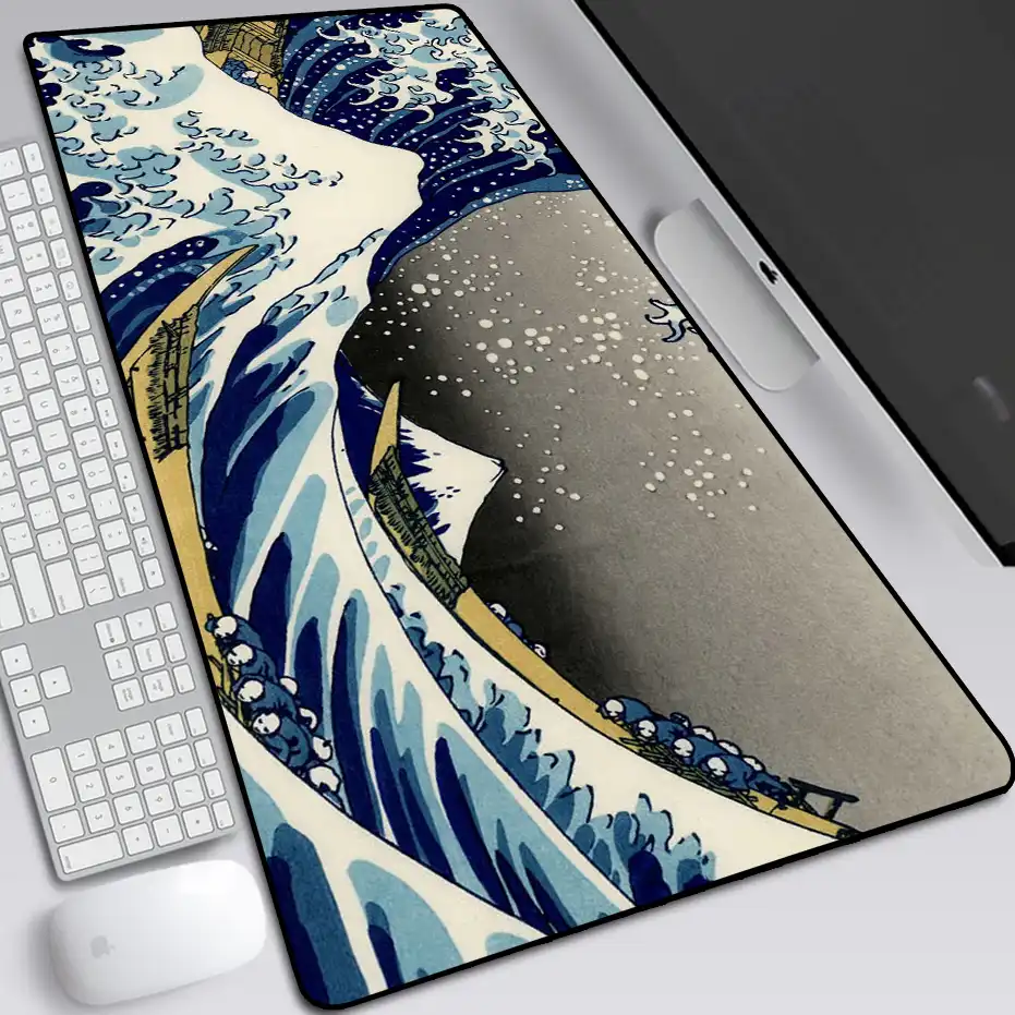 日本浮世絵織り絵画アニメ大パッドマウスマットコンピュータゲーマーロックエッジマウスパッドキーボードマウスマットパッド