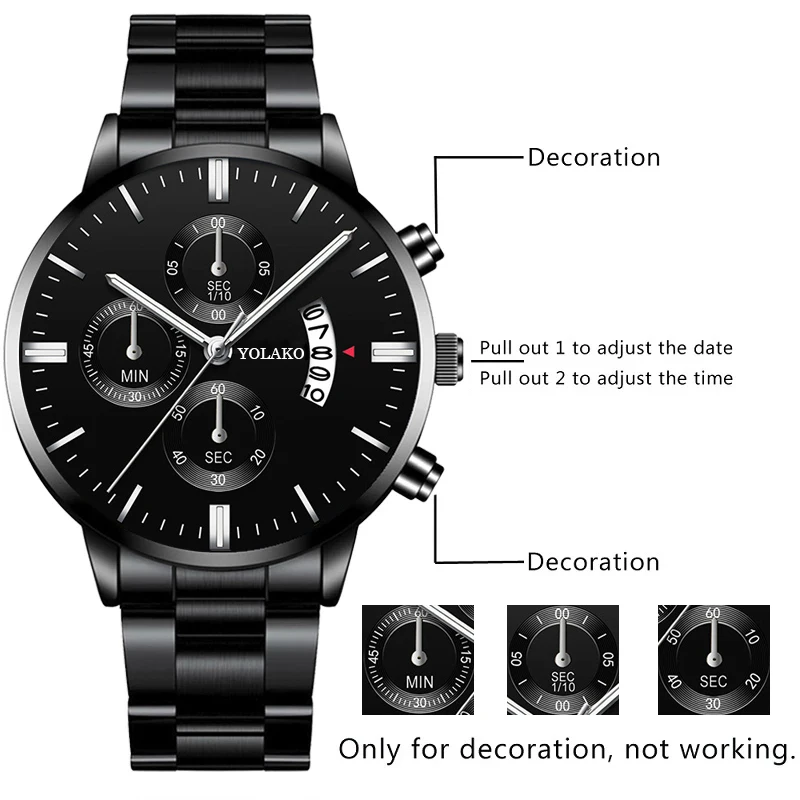 reloj hombre Fashion Men Stainless Steel Watch Luxury Calendar Quartz Wristwatch Business Watches Man Clock relogio masculino 2