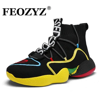 

FEOZYZ Lightweight High Top Running Shoes Men Knit Upper Breathable Men Sneakers Big Size 47 48 Sport Shoes