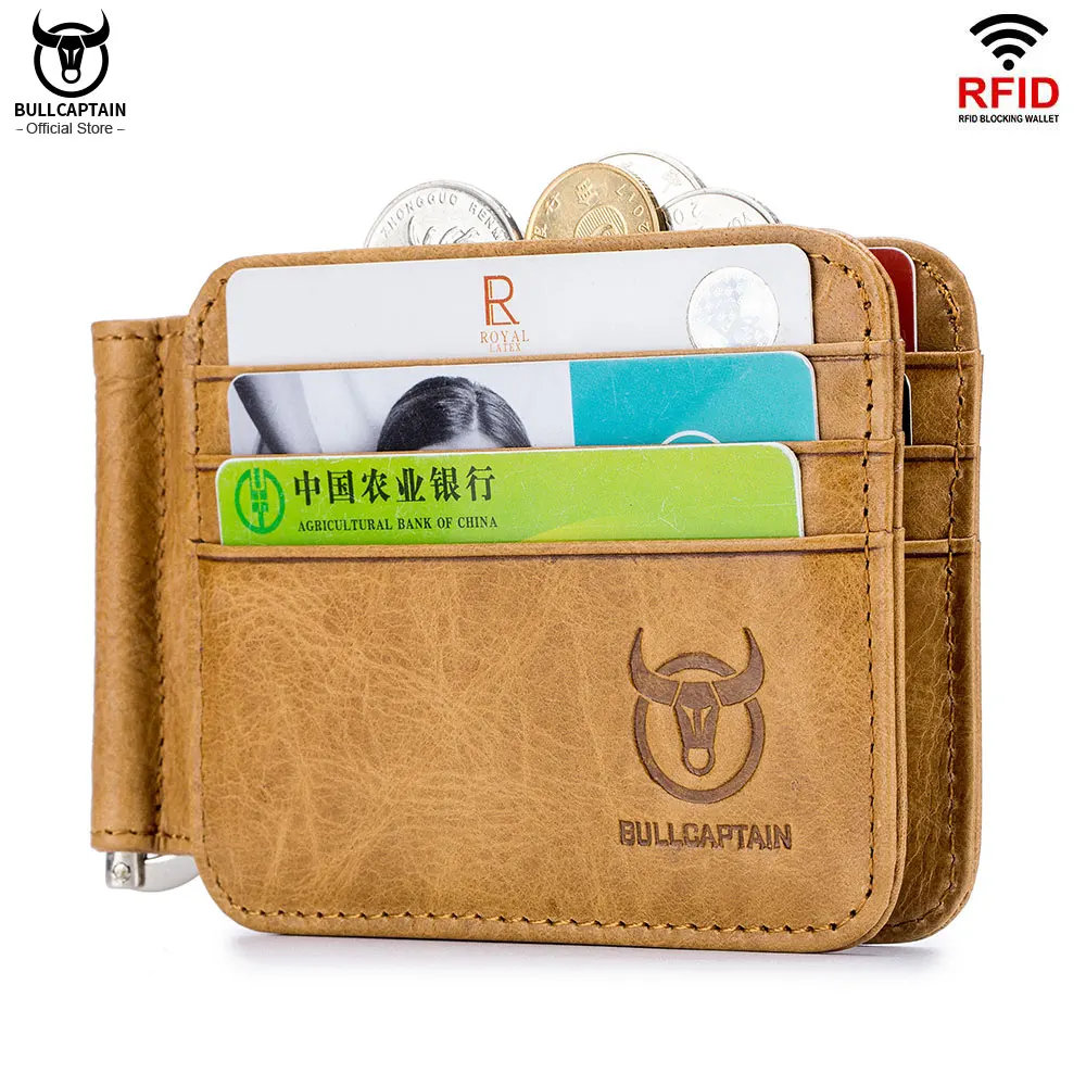 BULLCAPTAIN кожаный держатель для карт tir flod ID/Credit кошелек с передним карманом и rfid