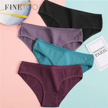 FINETOO Women’s Cotton Panties 3Pcs Soft Striped Women Underpants Solid Girls Briefs Sexy Female Lingerie M-XL Comfort Underwear