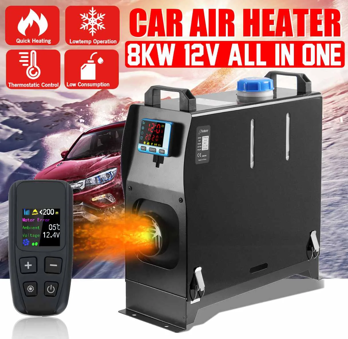 

All in One Unit 8KW 12V Car Heating Tool Diesel Air Heater Single Hole LCD Monitor Parking Warmer For Car Truck Bus Boat RV