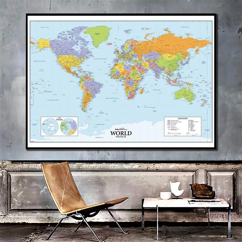 

59x88 Inch HD World Political Map Posters and Prints Wall Art Pictures on canvas Paintings for Living Room ,Office ,Home Decor