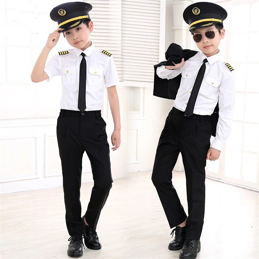 Tanio Kapitan dziecięcy kostium stewardesa Cosplay jednolite kostiumy pilotażowe karnawał