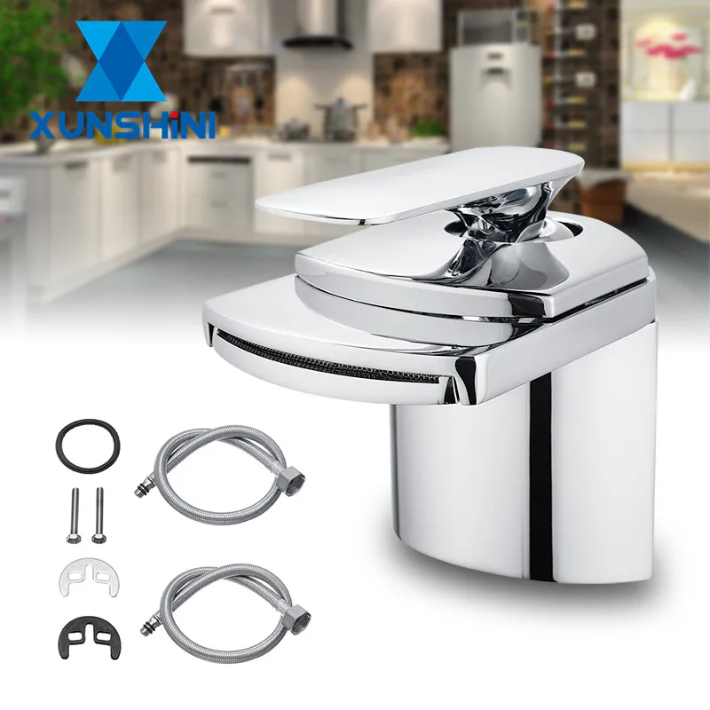 

XUNSHINI Waterfall Bathroom Faucet Cold and Hot Water Faucet Chrome Mixer Tap Basin Sink Basin Faucets