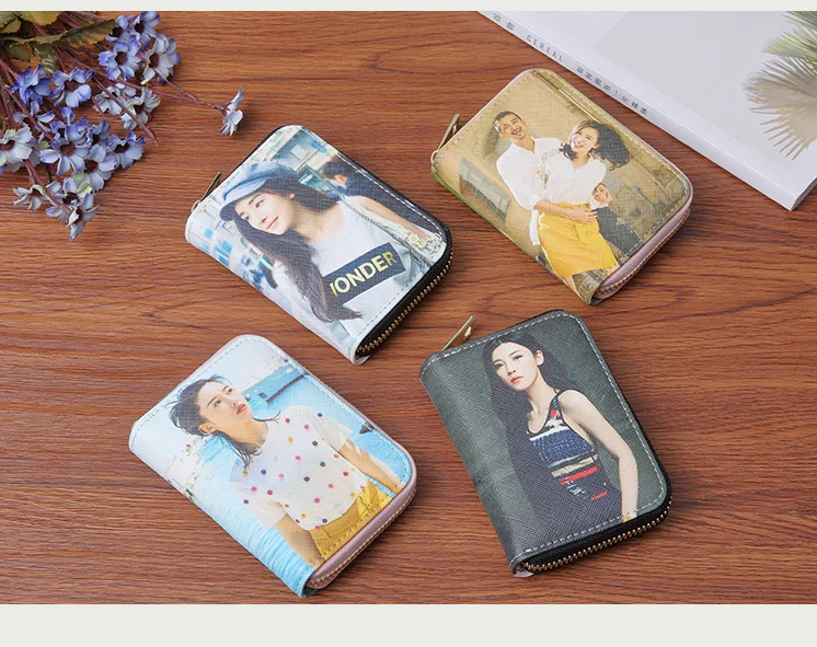Tanie Bezpłatne drukowanie dwa zdjęcia krótkie etui na karty kredytowe portfel Zipper kobiety sklep