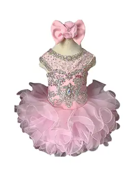 

Sheer Neck Crystal Ruffled Kids Baby Girls' Birthday Festival New Infant Children Miss National Pageant TuTu Cupcake Dresses