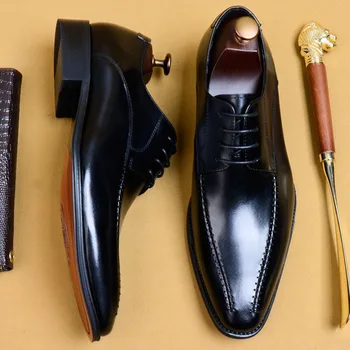 

Genuine Cow Leather Men Business Dress Shoes Office Wedding Black Wine Red Lace Up Formal Shoes Shoes For Men Oxford Shoes EU 46