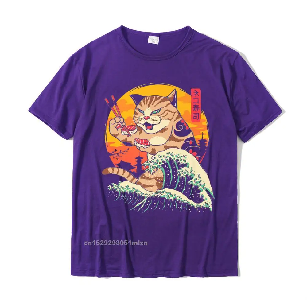 Normal T Shirts Short Sleeve cosie 2021 New Fashion Men's Summer Autumn Tees cosie Tee-Shirt Crewneck 100% Cotton Fabric Neko Sushi Wave T-Shirt Premium T-Shirt__3225 purple