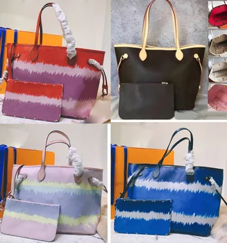 

Luxury Designer Tie dye Pastel Soft never Tote full Handbag Open Casual Hobo vuiton Handbag Genuine Leather AAA grade women bag