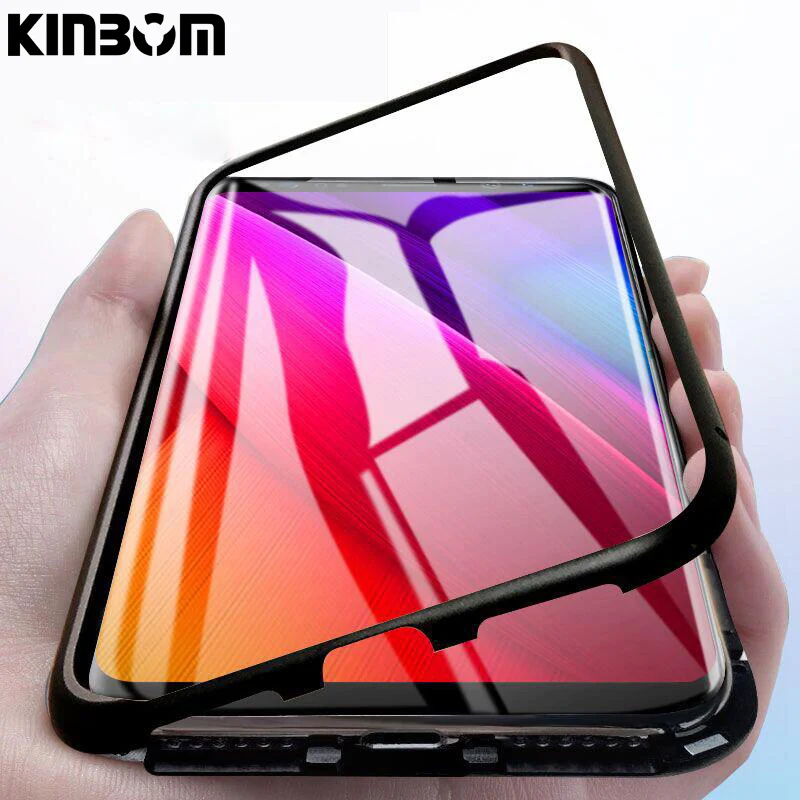 

KINBOM Magnetic Adsorption Case For Oneplus 5T 6T 5 7 pro Metal Frame Tempered Glass Back Cover for oneplus 6 7 Protection case