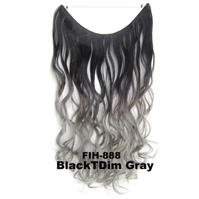 24inch 50grams 100grams Synthetic Hair Extension Gradual Color Brown Gray Blonde String Halo Hairpieces Extensions 50g-BTDimgray-wavy